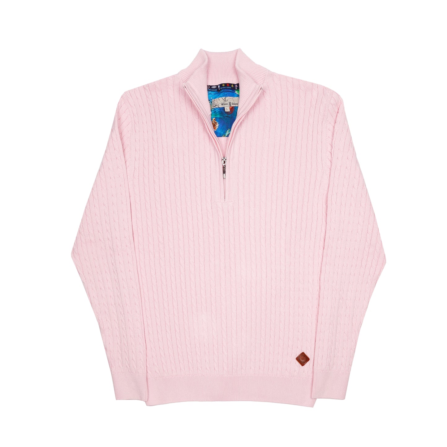 Men's 100% Cotton Pink Cable Knit Quarter-Zip Jumper