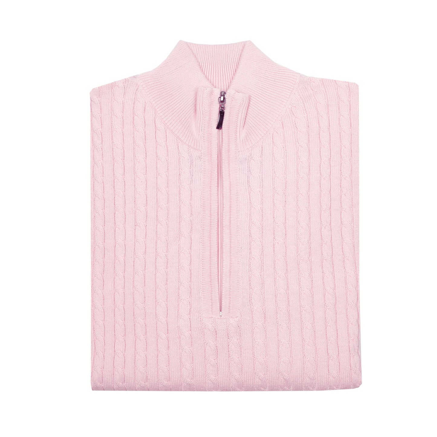 Men's 100% Cotton Pink Cable Knit Quarter-Zip Jumper