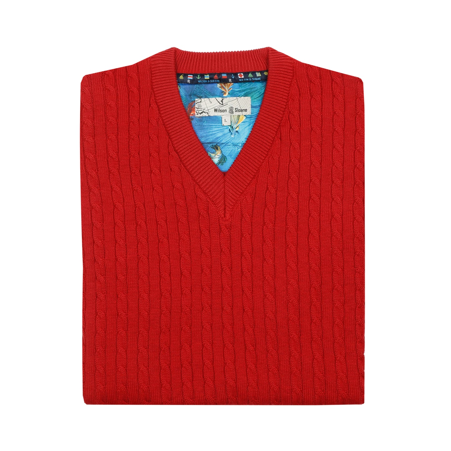 Men's 100% Cotton Red Cable Knit Slipover | Classic Fit Sleeveless V Neck Jumper