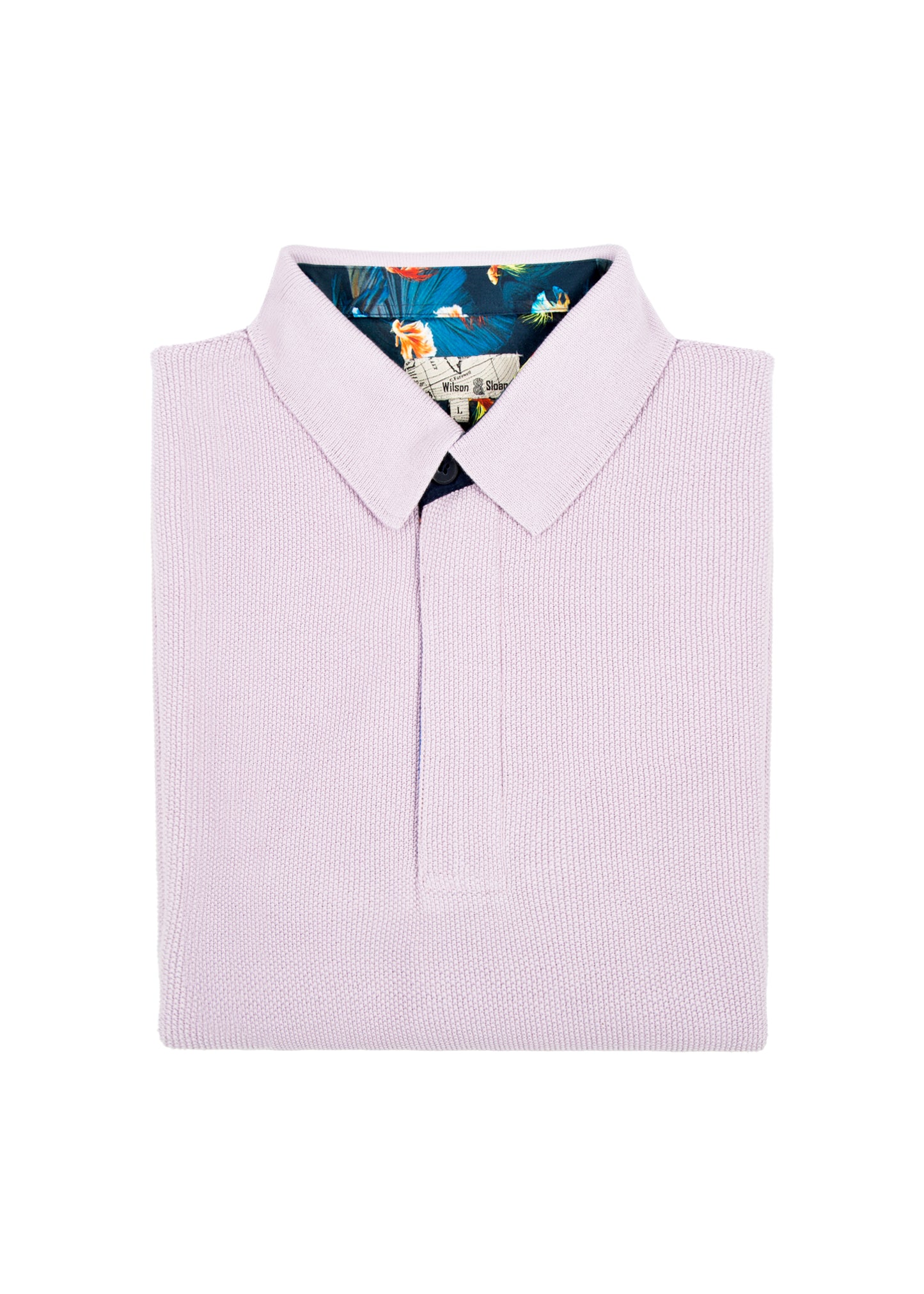 Lilac Knitted Long Sleeve Polo Shirt | Hitch Cotton