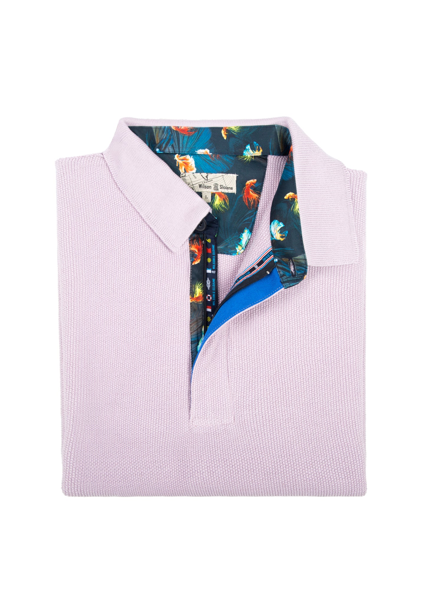 Lilac Knitted Long Sleeve Polo Shirt | Hitch Cotton