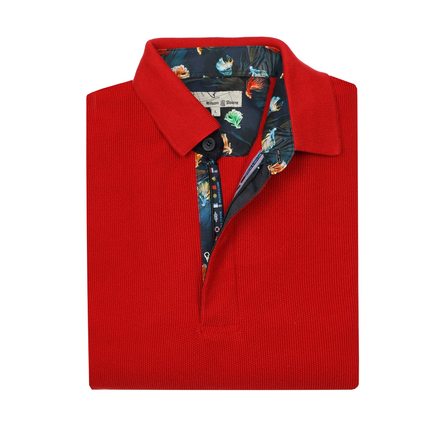 Red Knitted Long Sleeve Polo Shirt | Hitch Cotton