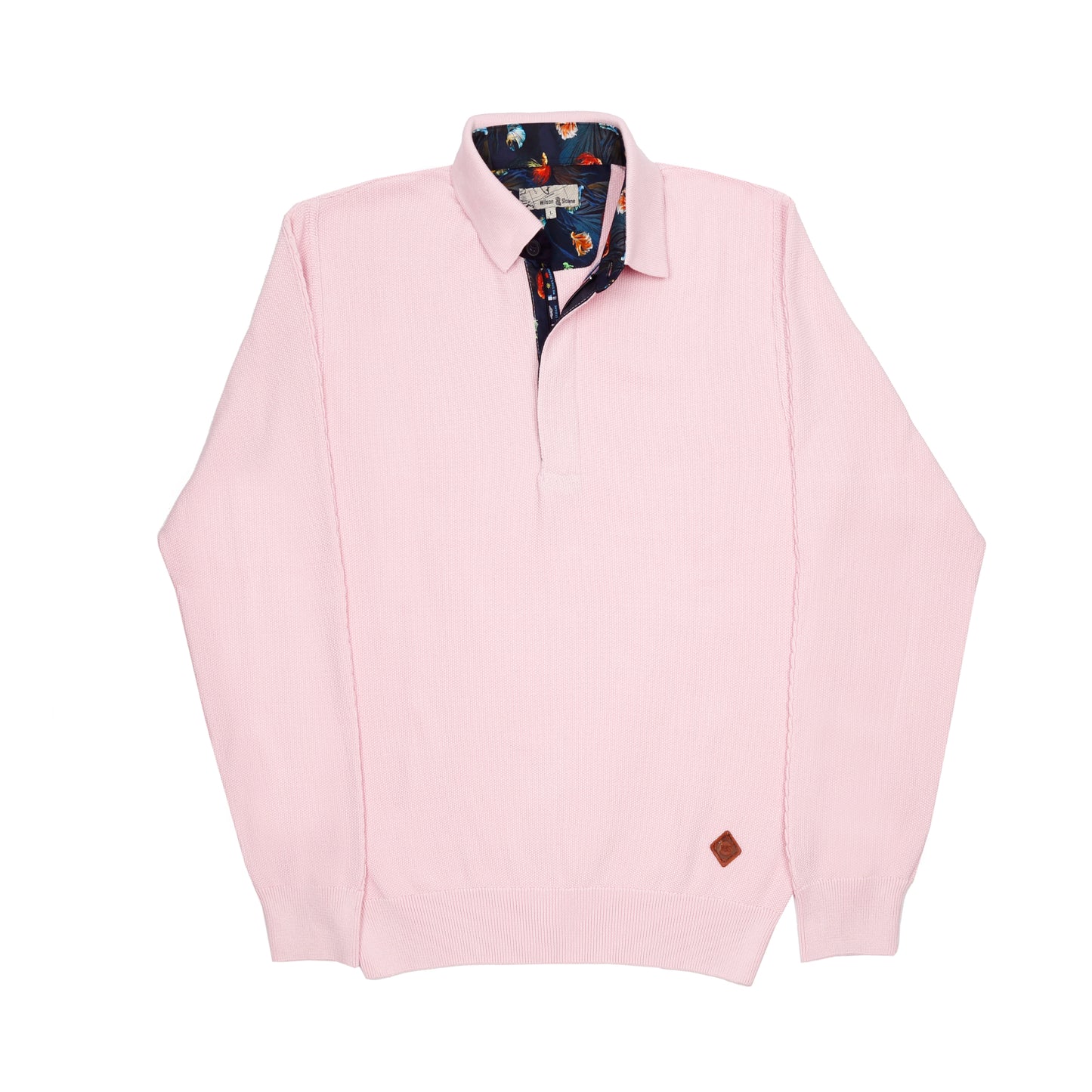 Pink Knitted Long Sleeve Polo Shirt | Hitch Cotton