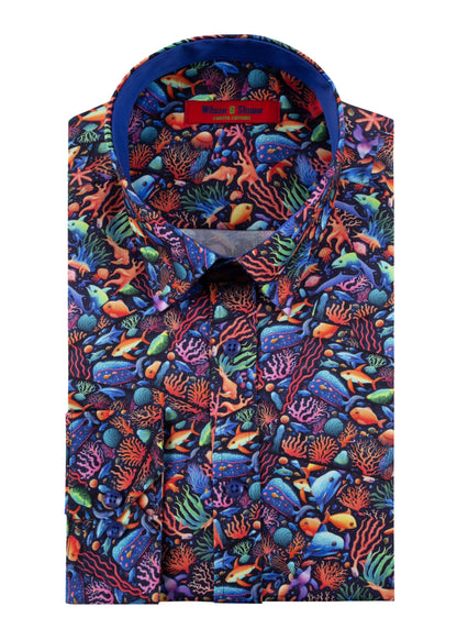 Tropical Fish and Corals | Mens Shirt with Fish Pattern