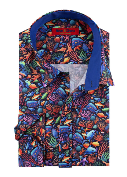 Tropical Fish and Corals | Mens Shirt with Fish Pattern