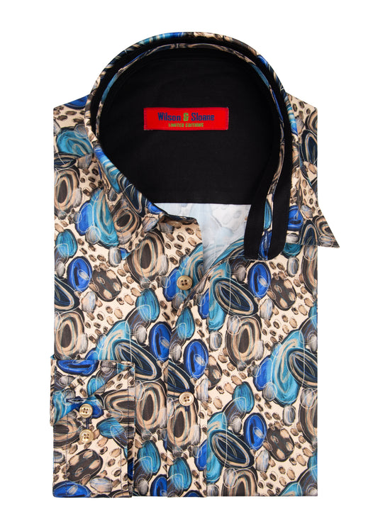 Mens Shirt with Fish Pattern | Oyster Print