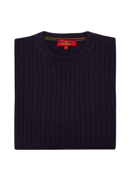 Men's Mulberry Purple Mildura WoolCable Knit Crew Neck Jumper
