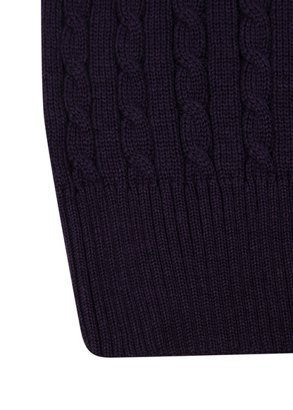 Men's Mulberry Purple Mildura WoolCable Knit Crew Neck Jumper