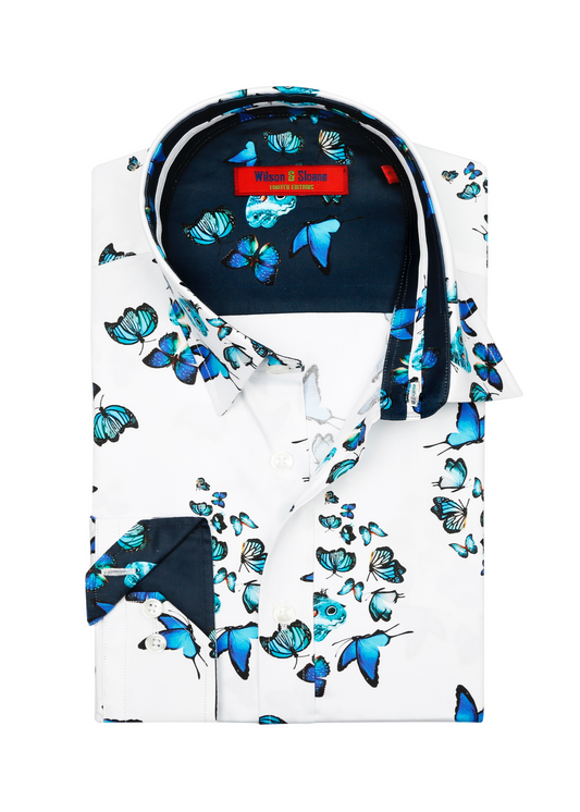 Mens Butterfly Print Shirt | White