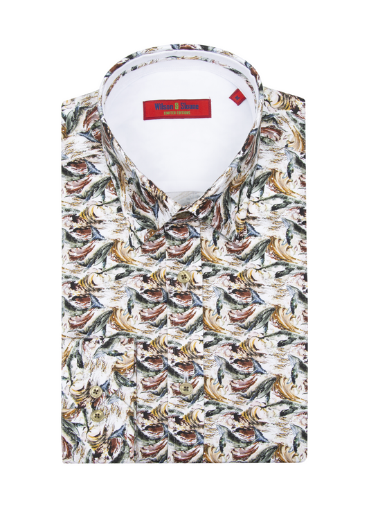 Mens Shirt with Fish Pattern | Ochre Dolphin Print