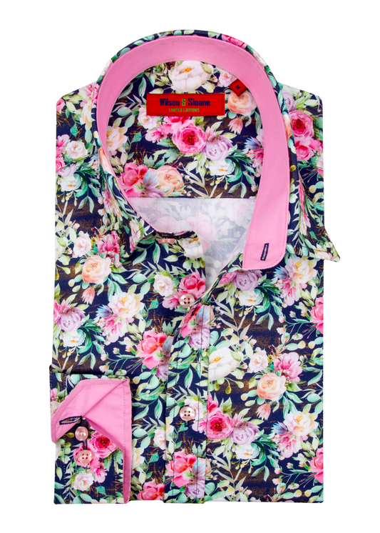 Navy Rose Floral Shirt Men